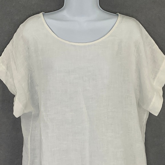 Terzo Millennio Italy 100% Linen‎ White Top Crochet Back Womens Sz L Sustainable - Picture 4 of 10